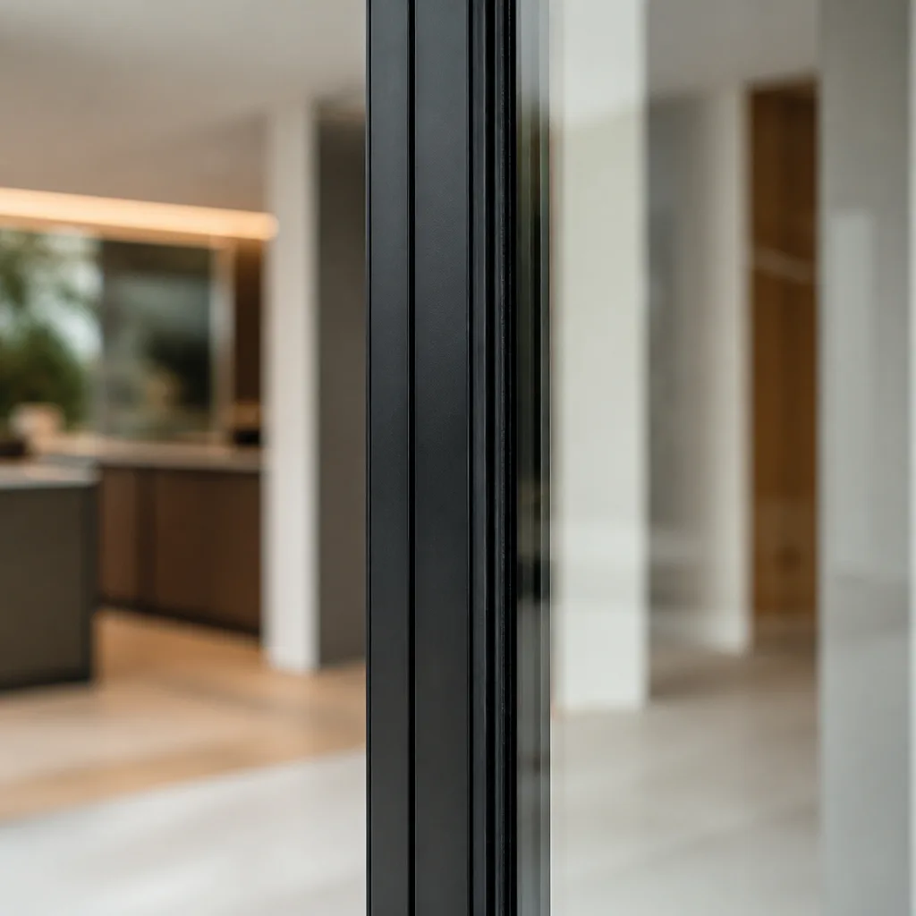 Modern black door frame installation in a contemporary home interior